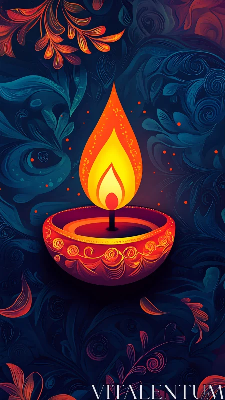 Ornate Diwali Oil Lamp with Swirling Fiery Decoration.
