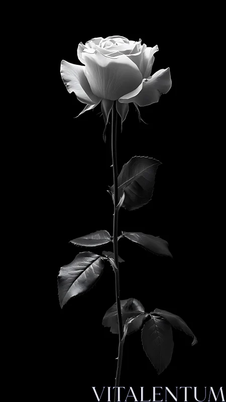 Monochrome rose rendered with high-contrast directional lighting and depth