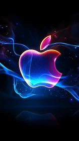 Glowing neon apple logo wrapped in swirling cosmic light.