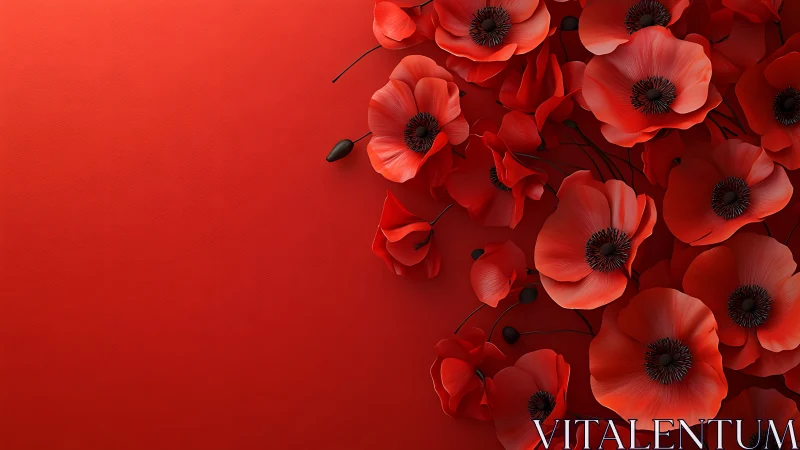 Red poppies arranged against gradient background demonstrate volumetric rendering technique.