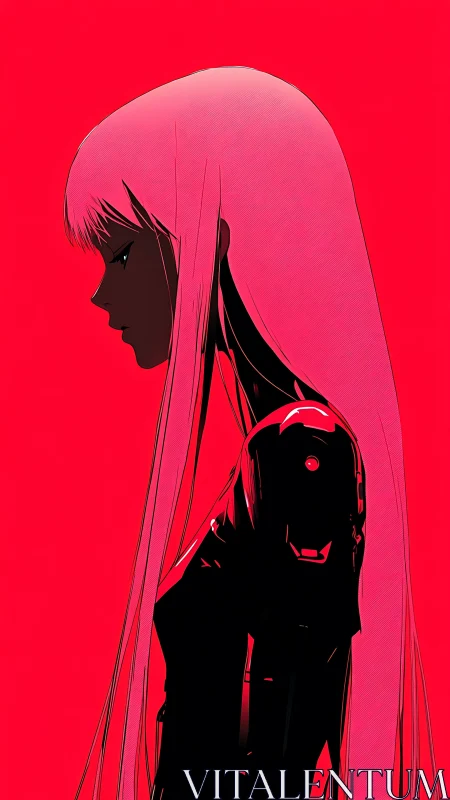 Cybernetic profile study of neon-haired android silhouette.