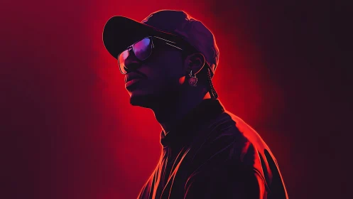 Profile illustration of man in cap with red backlighting.