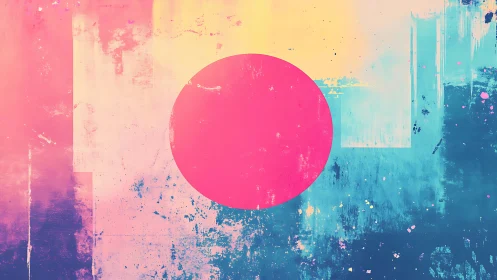 Large magenta circle overlays textured cyan and peach gradient field