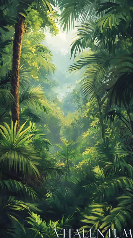 Tropical Jungle Canopy Path Through Lush Vegetation