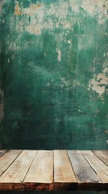 Rustic wooden tabletop against distressed teal wall backdrop.