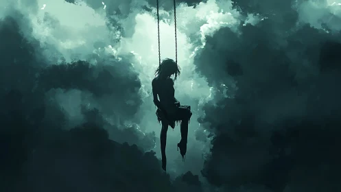 Solitary dreamer adrift on a midnight swing of clouds.