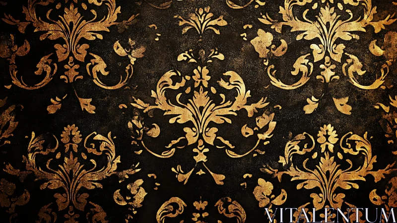 Baroque gold damask pattern on distressed dark background