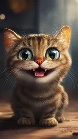 Felid Portrait with Anthropomorphic Expression and Exaggerated Ocular Features.