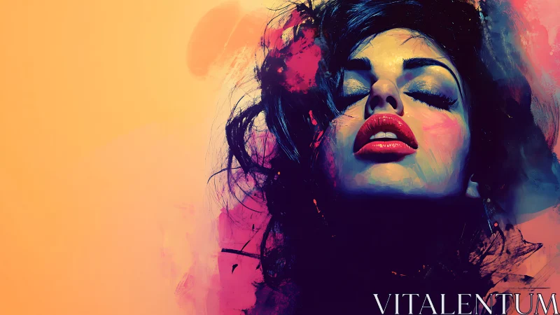 Digital portrait with vivid colors and closed eyes focus.