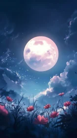 Moon-bloomed meadow dreaming under a softly glowing sky.