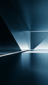 Calm futuristic corridor glowing with soft blue light.