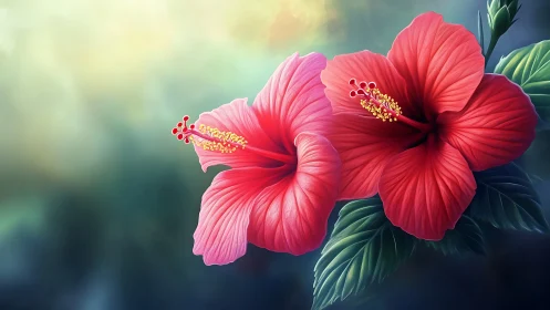 Crimson Hibiscus Blooms Radiate Tropical Splendor.