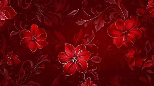 Elegant Red Floral Tapestry with Ornamental Scrollwork Design
