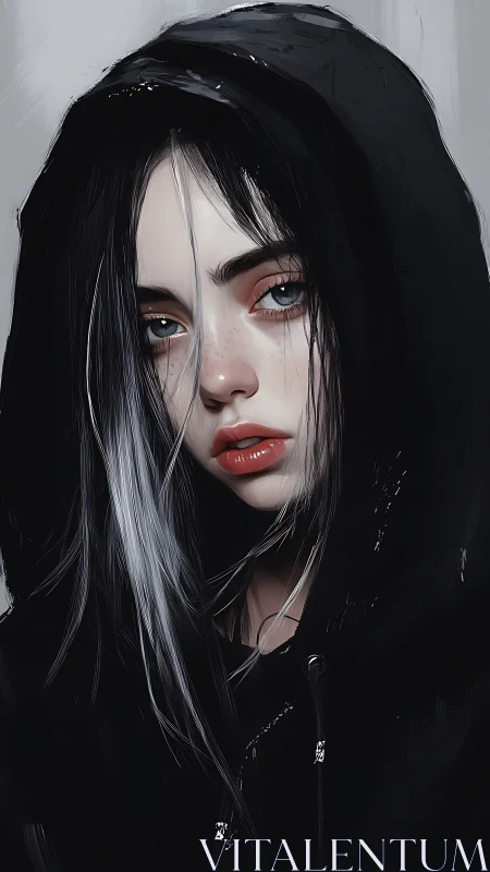 Hooded girl portrait with moody monochrome highlights.