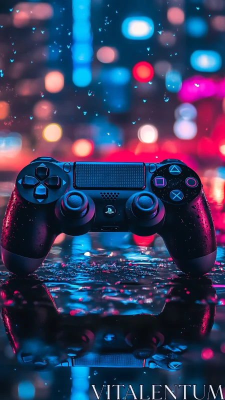 PlayStation Controller with Neon Cyberpunk Lighting Design