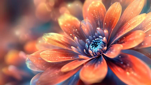 Digital painting macro bloom with luminous bokeh petals.