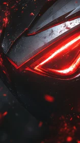 Futuristic red visor with glowing angular eye slit.