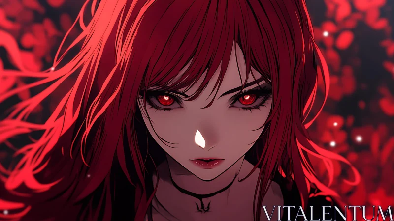 Fiery red‑haired anime girl gazes ahead with fierce focus