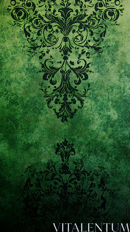 Emerald damask whispers over textured vintage green twilight.