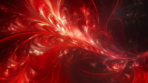 Radiant red fractal plume with luminous filamentary vortices