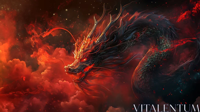 Ember Sky Serpent Coiled in Glowing Cosmic Storms.