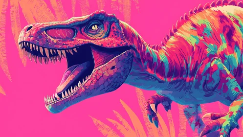 Velociraptor illustration shows neon color palette and detail