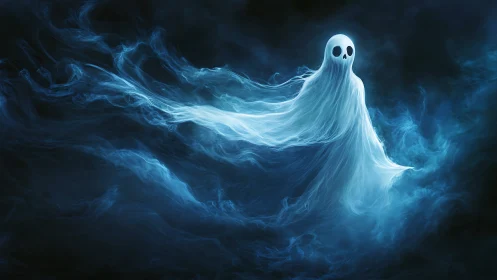 Ghost figure formed from flowing blue spectral smoke