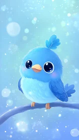 Plump Blue Bird Perched on Curved Branch