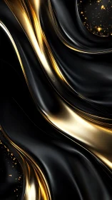 Liquid black and gold waves flow with softly glowing elegance