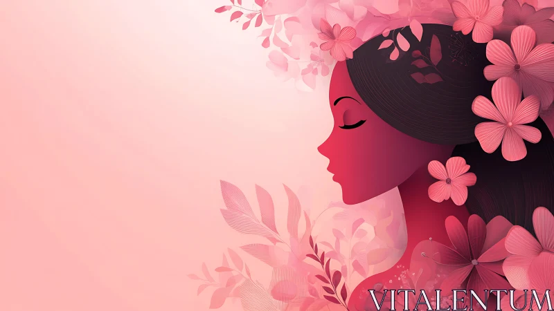 Elegant floral silhouette of woman in soft pink tones, digital art.