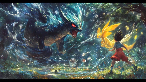 Elemental beasts clash as young trainer confronts chaos.