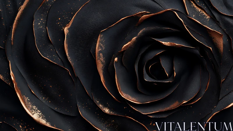 Black rose form with copper metallization and textured surface.