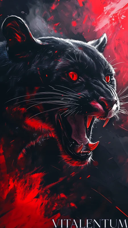 Fierce Black Panther with Glowing Red Eyes and Dramatic Energy.