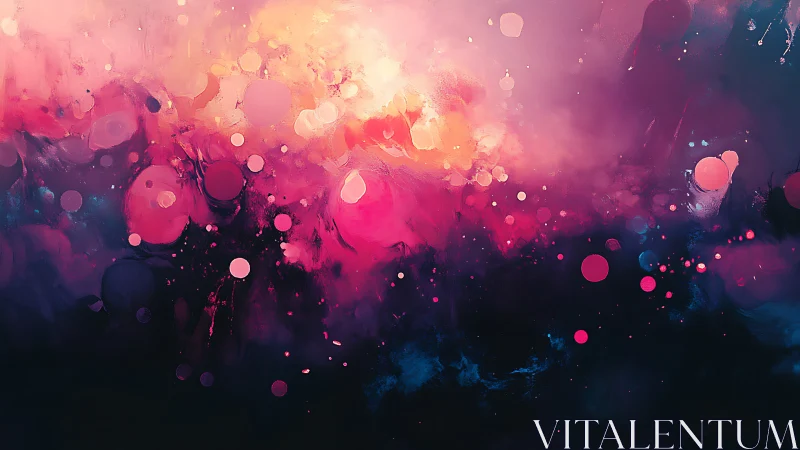 Luminous magenta nebula abstraction with floating bokeh orbs.