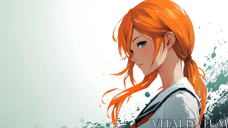 Copper-haired daydream leans into a quiet ocean of white