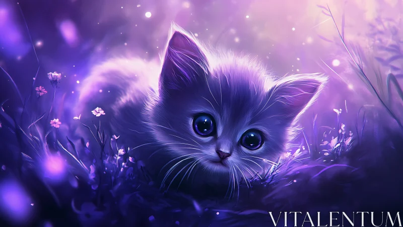 Luminous Feline Portrait in Ethereal Purple Dreamscape.