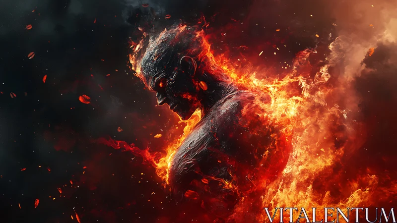 Humanoid fire figure rendered in detailed side profile view