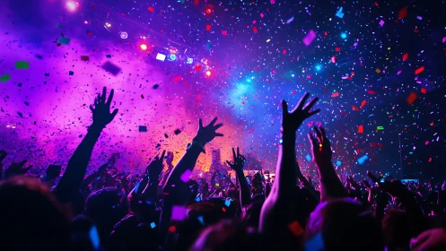 Confetti, color, and shared joy in a glowing night crowd.