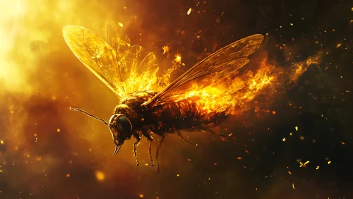 Firelit hornet streaks through molten golden embers.