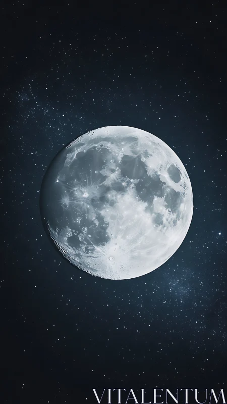 Full moon glows sharply against dense star field