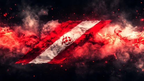 Peru flag igniting through red nebula-like smoke field.