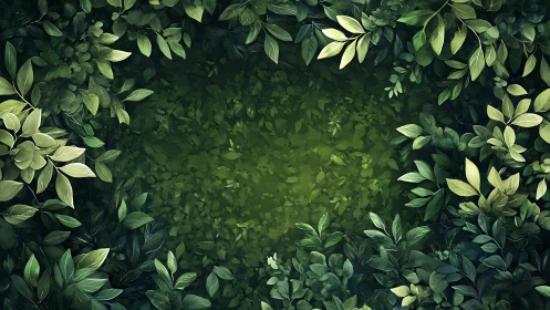 Lush botanical frame surrounds deep emerald green center.