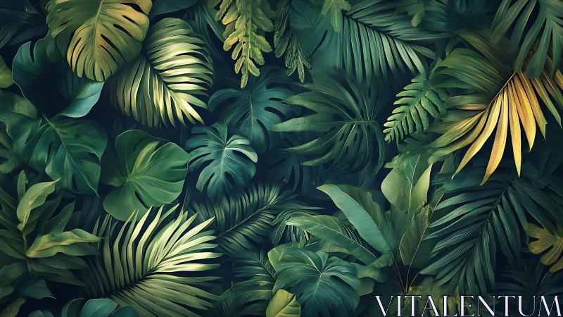 Whispering jungle leaves weaving a deep emerald hush.