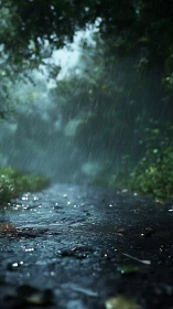Raindrops compose a symphony of ripples on pavement