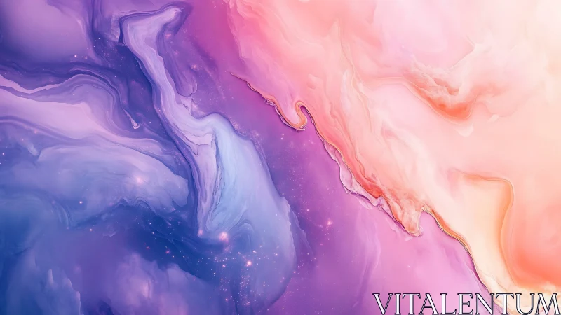 Cosmic pastel nebula flows in swirling pink and violet haze.