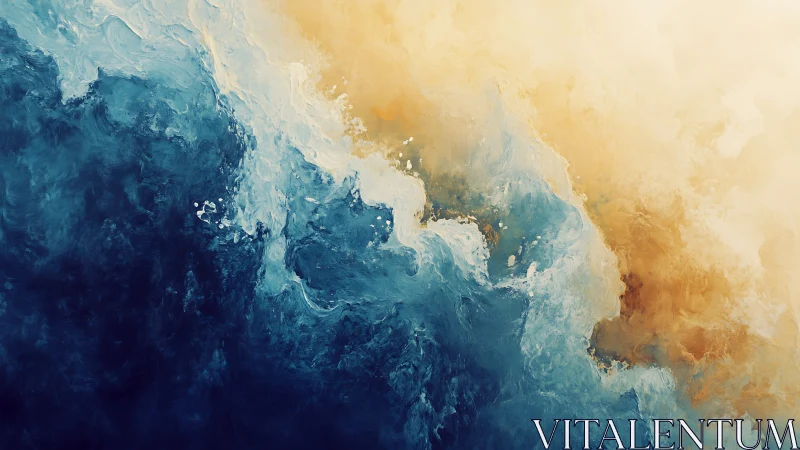 Oceanic blue collides with golden light in abstract harmony