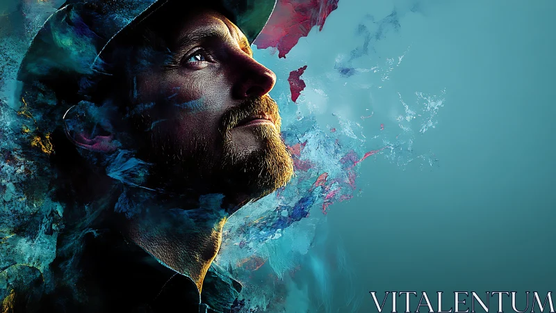 Concept art portrait with dissolving abstract color fields.