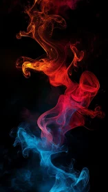 Fiery red and cool blue smoke entwine in abstract motion.