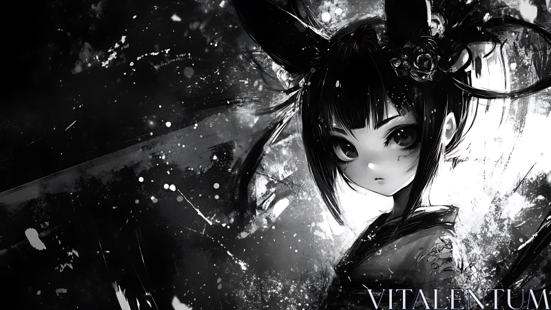 Mystical monochrome girl with gentle, searching eyes.