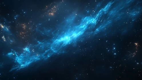 Celestial blue nebula river glows across a starry void.